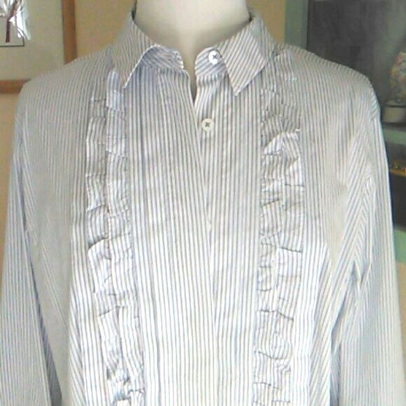Marina Sport Striped, Ruffled Blouse. - Picture 2 of 12